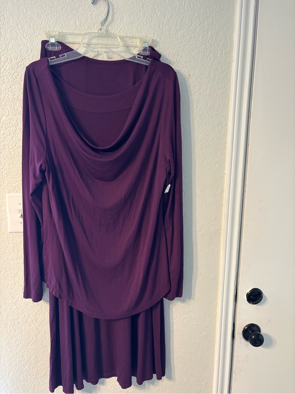 Soft Surroundings Long Sleeve Draped Neck Blouse and Skirt in Plum Two-piece set